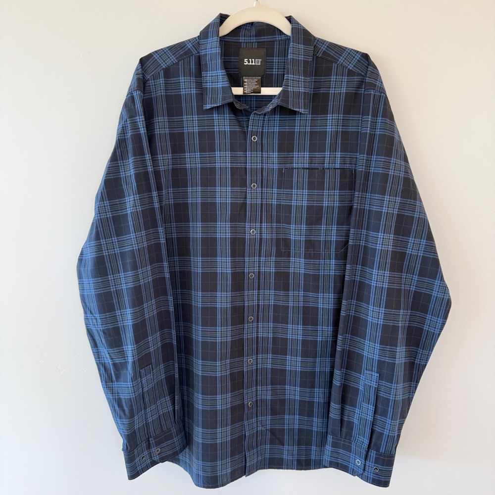 5.11 Tactical Men’s Igor Plaid Button-Down Shirt XL Blue Black Long Sleeve Snap - Picture 6 of 9
